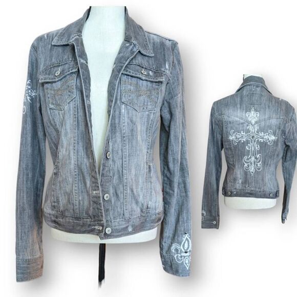 Aeropostale Gray Denim Jacket Unique Designs from Dia by Design Studded Women's - Picture 1 of 13